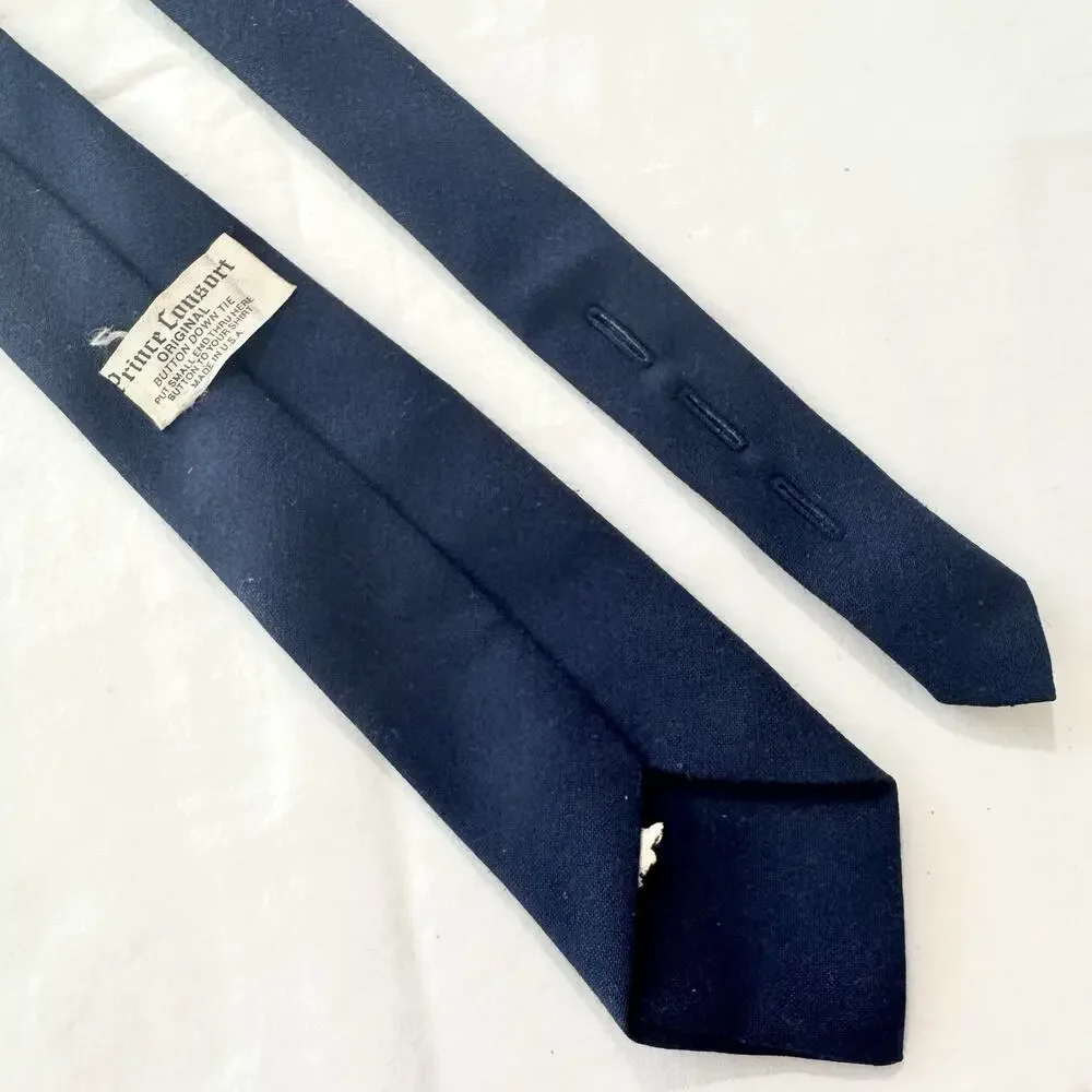 Vintage Prince Consort Mens Navy Blue Button Down Tie Adjustable Uniform USA